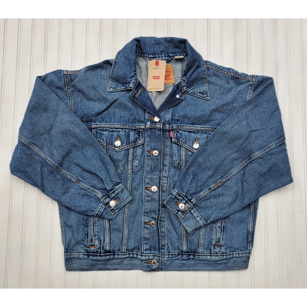 Levis 90s Style Trucker Jacket Mens Large Blue Denim Medium Wash Button Up NWT